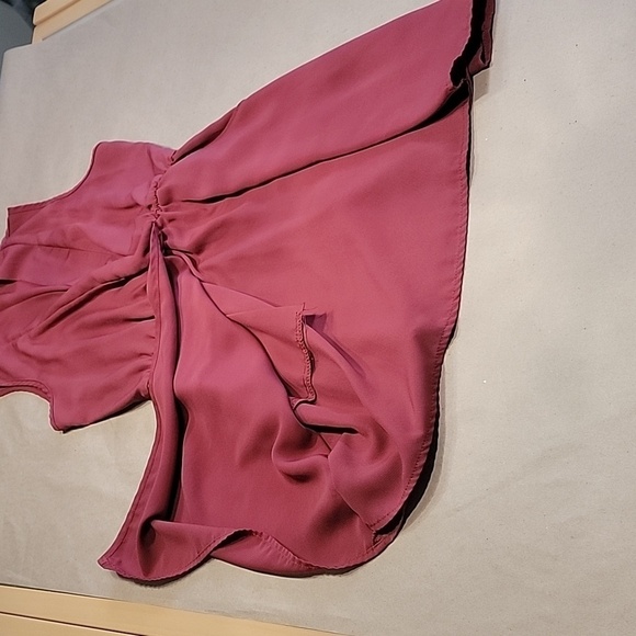 Kaitlyn Size S Burgundy Sleeveless Elastic Waist Deep V-Neck Dress - Picture 15 of 16